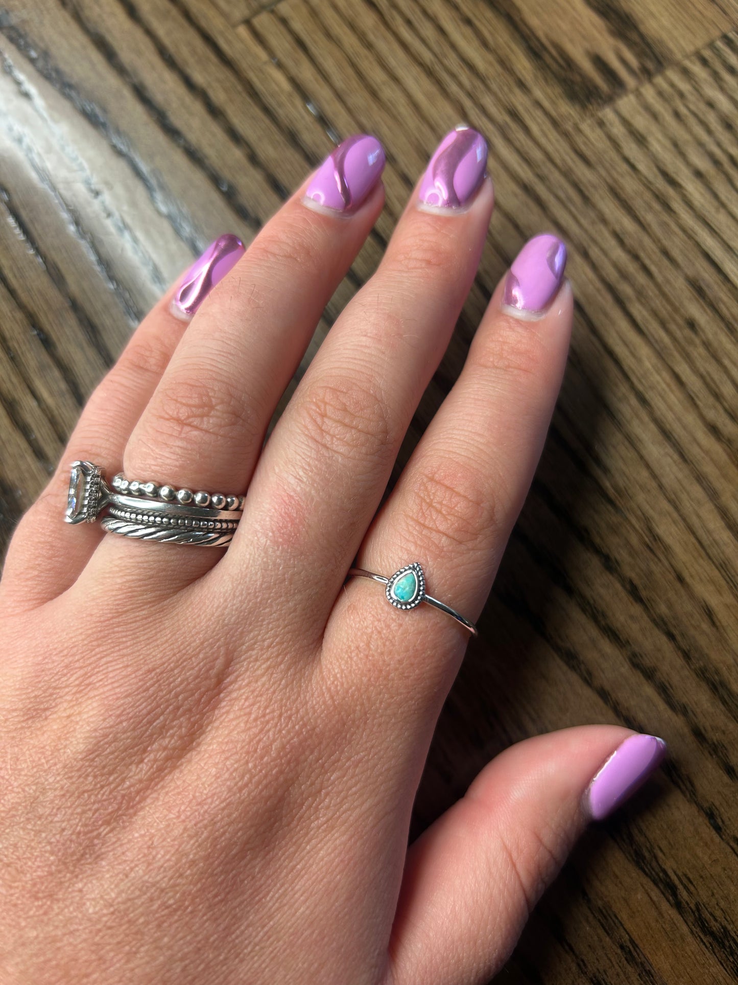 Super Dainty Turquoise Pear Ring