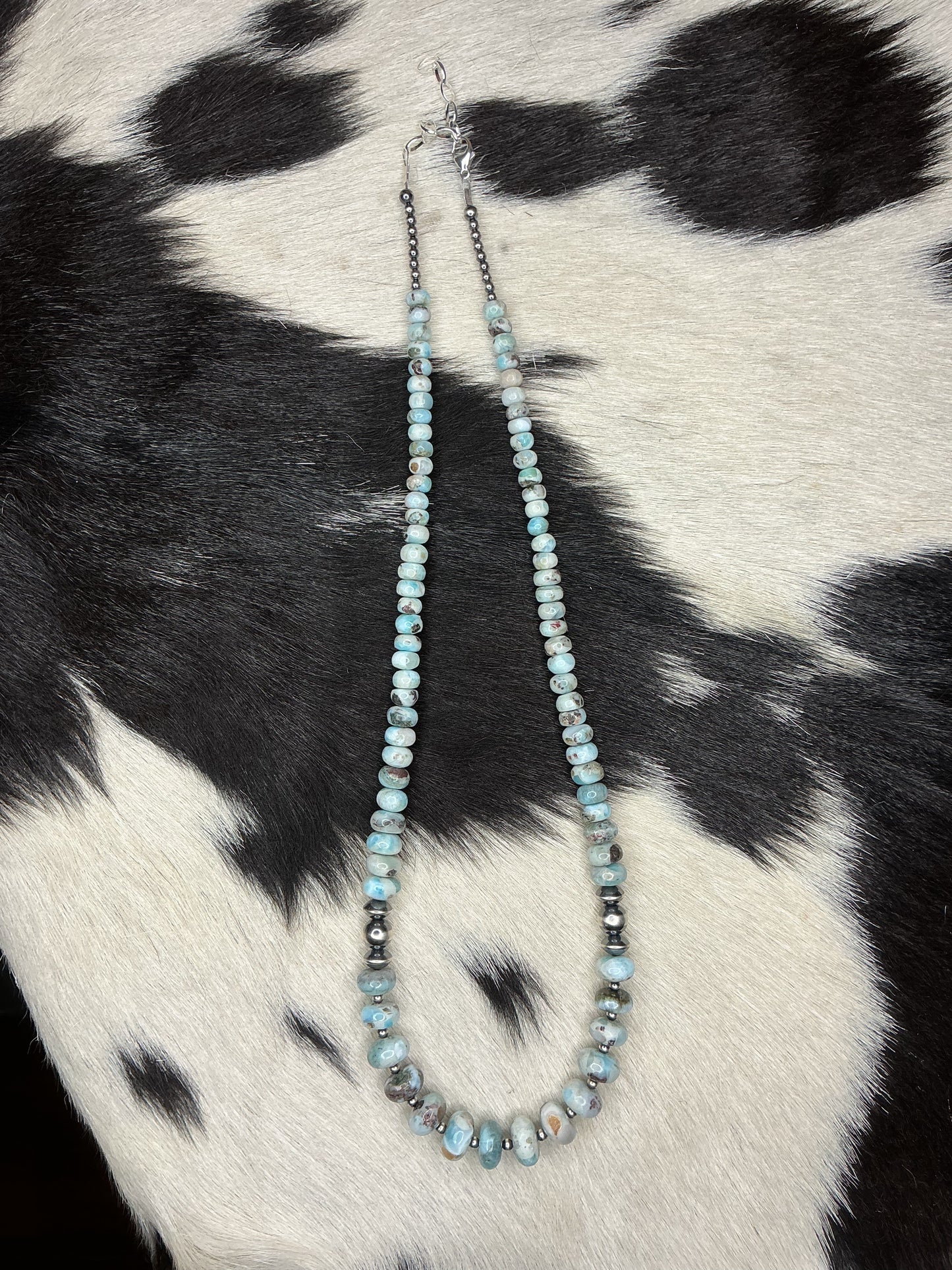 Graduated Larimar Sterling Silver Necklace