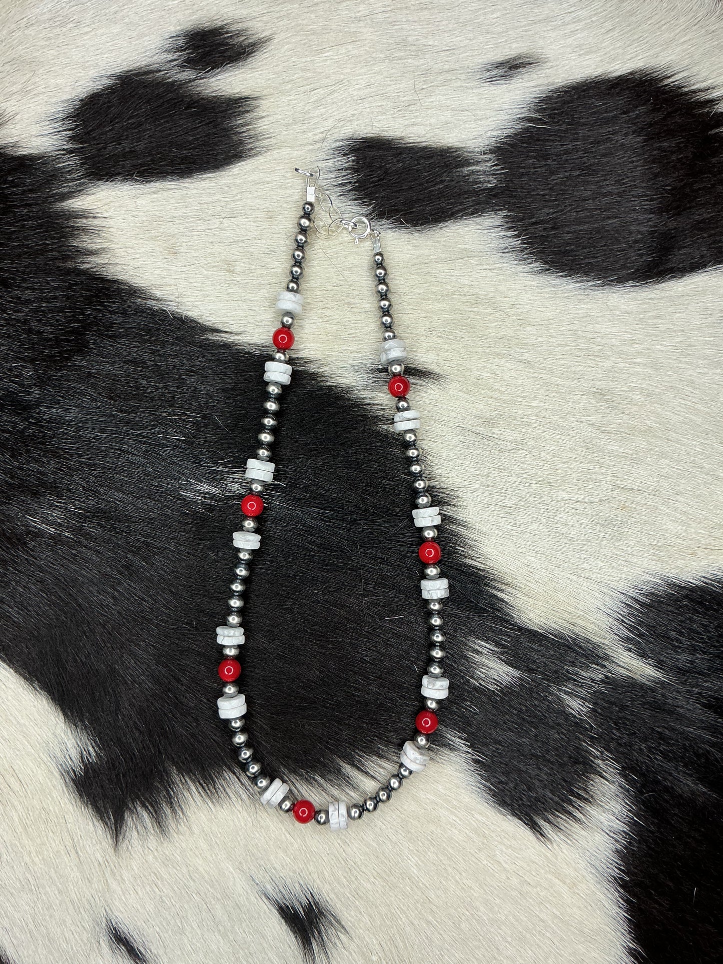 Red Coral & Howlite Sterling Silver Necklace
