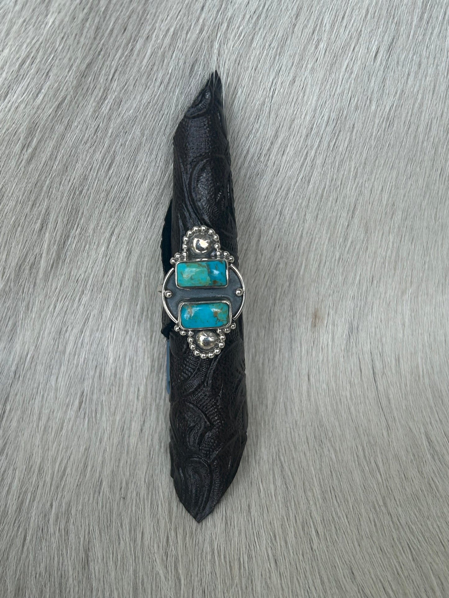 2 Stone Turquoise with Conchos Ring