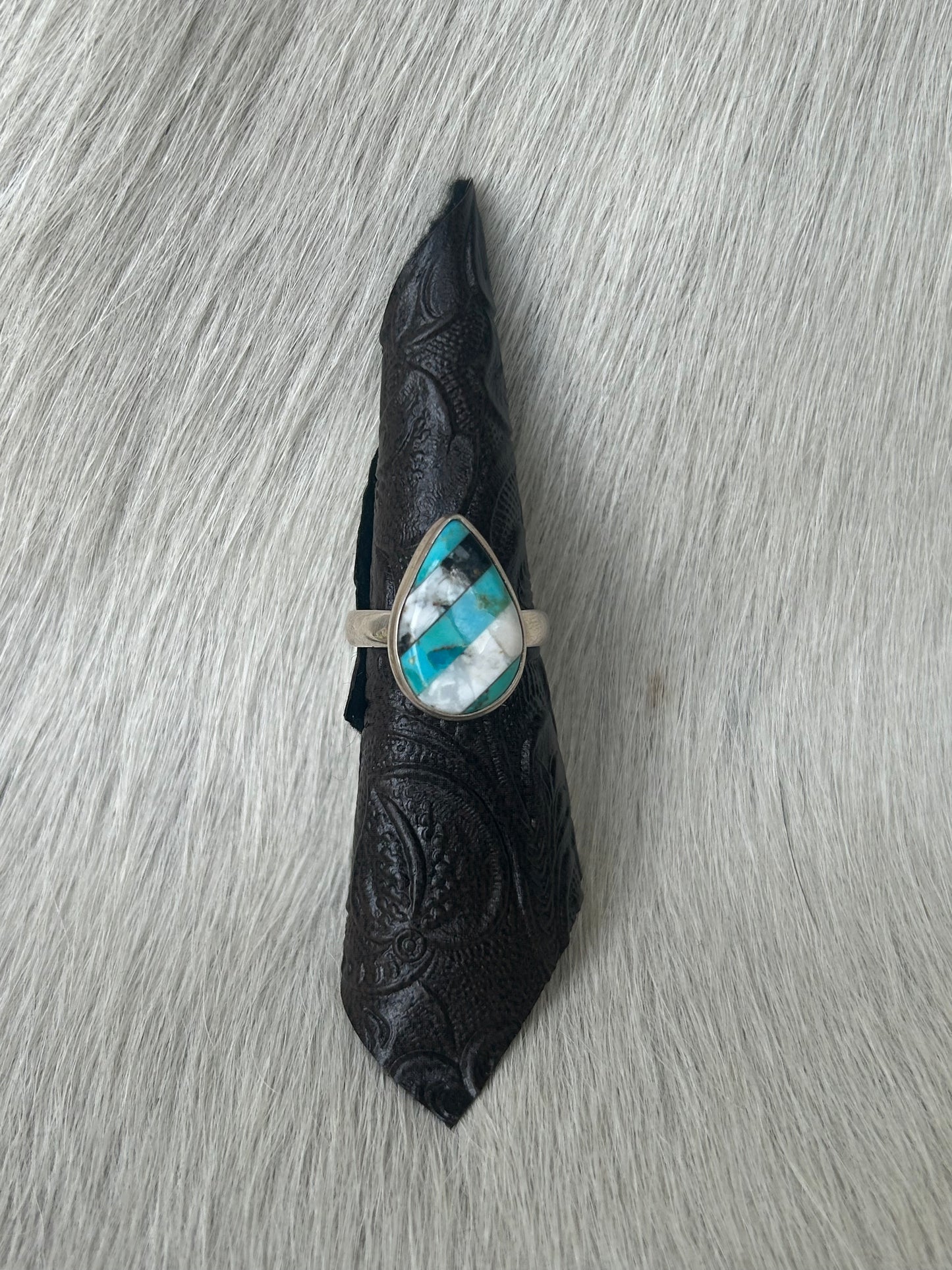 White Buffalo & Turquoise Stripe Ring