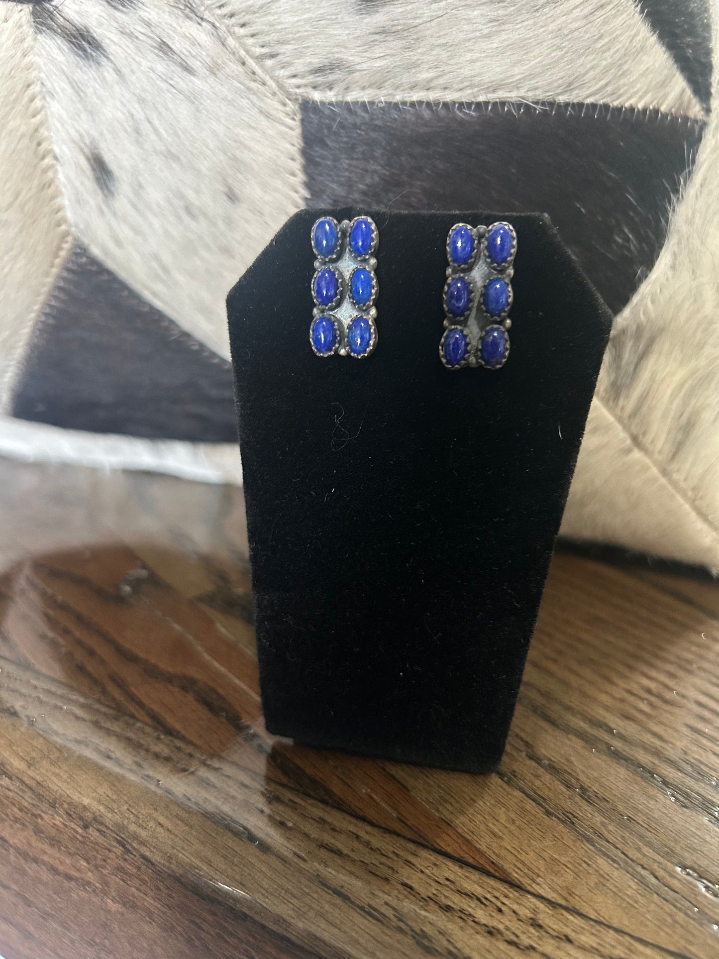 Blue Lapis Bar Stud Earrings
