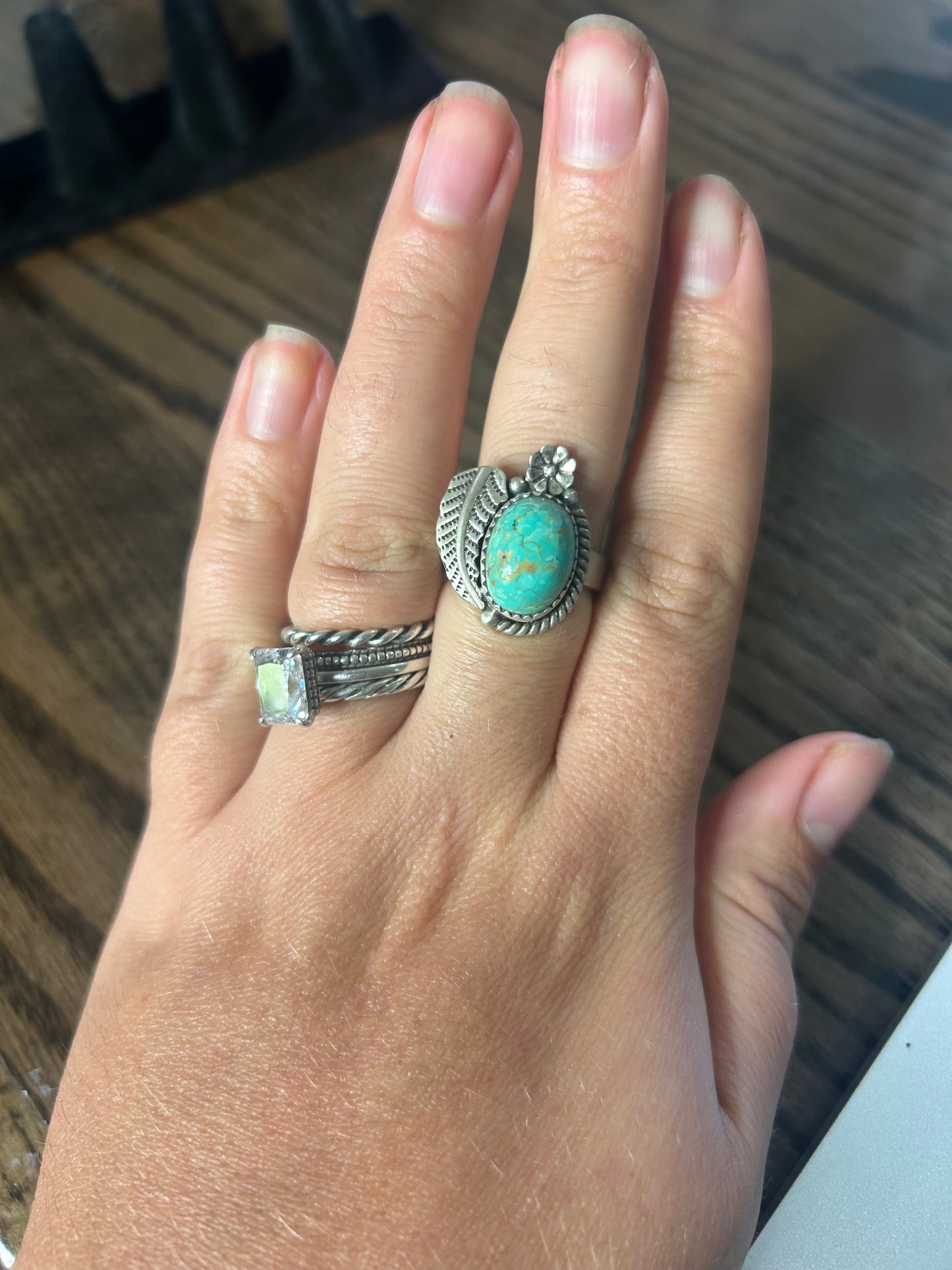 Turquoise Feather Adjustable Ring