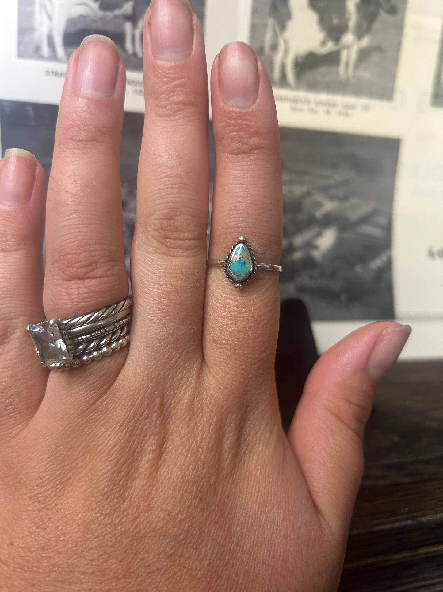 Dainty Pear Turquoise Ring