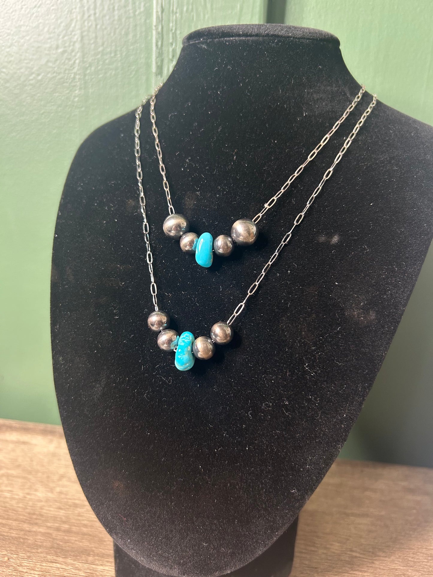 Pearl & Turquoise on Paperclip Chain
