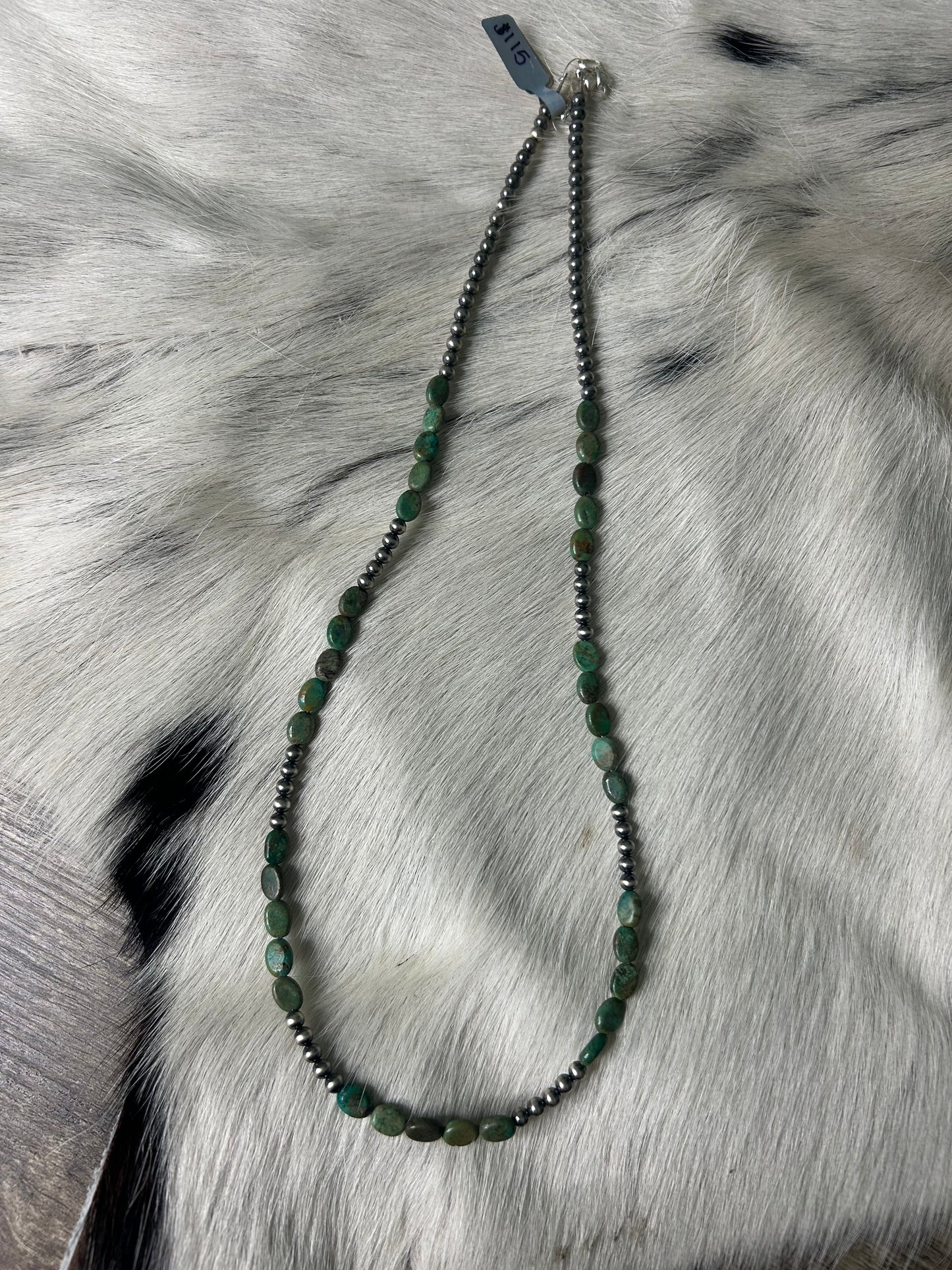 4mm Pearls & Green Turquoise Stone Necklace