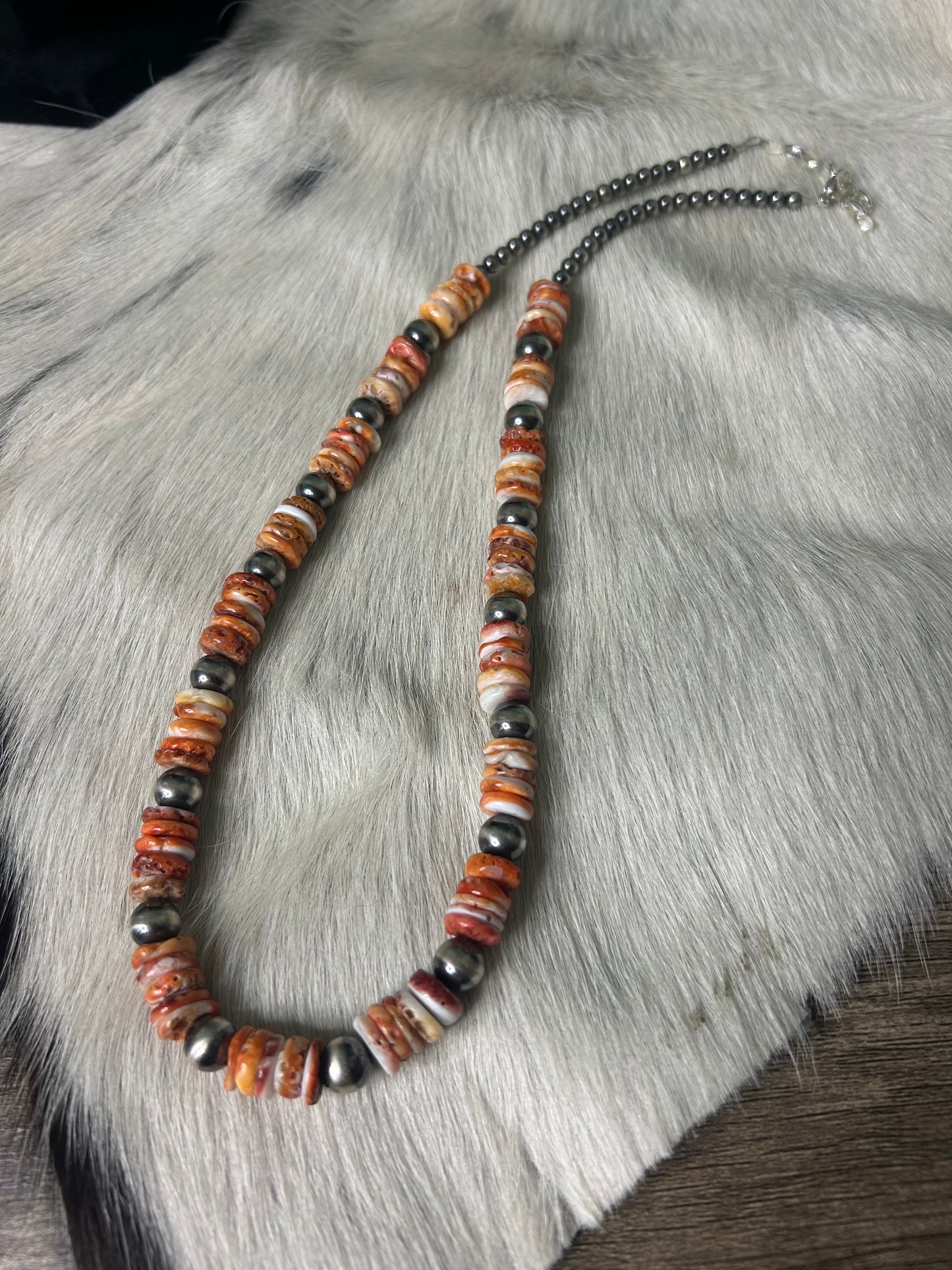 Orange Spiny & 8mm Pearl Necklace