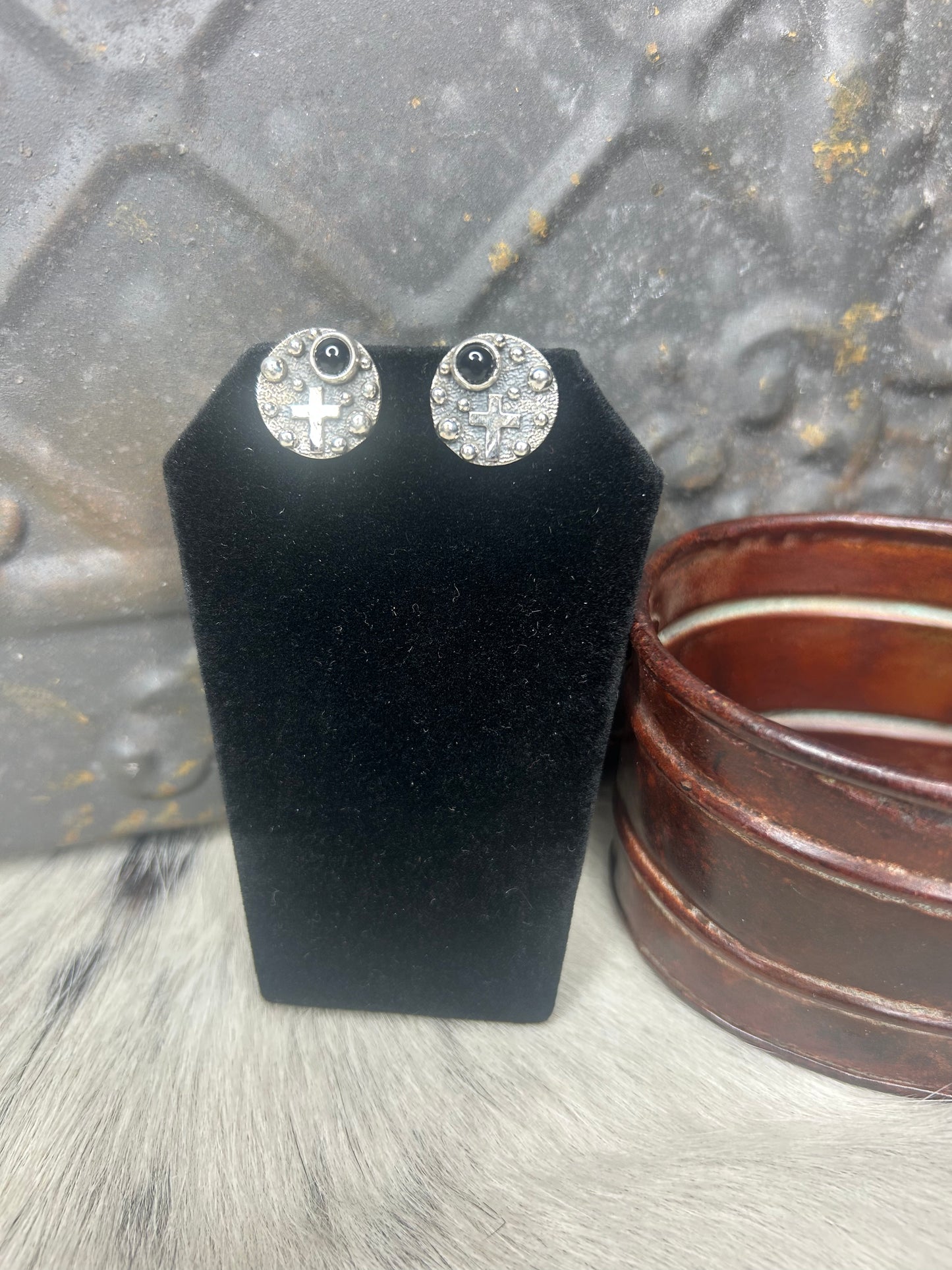 Black Onyx Cross Stud Earring