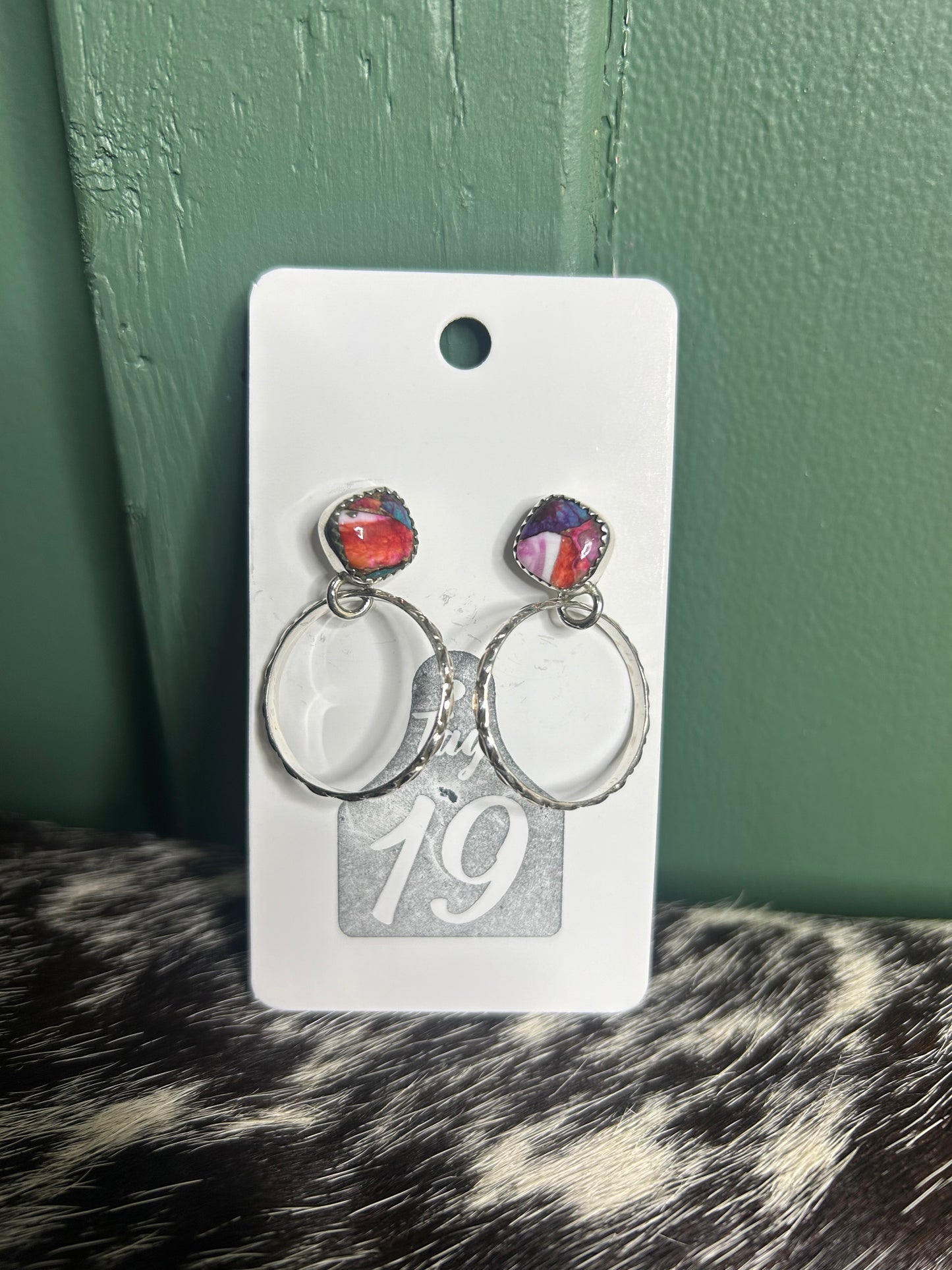 Pink Dahlia Stud Hoop Earrings
