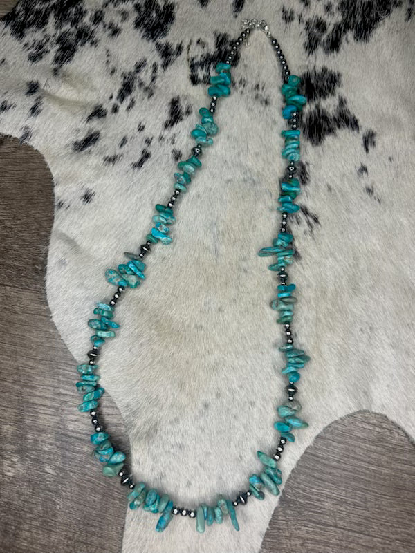 Turquoise Chip & Pearl Necklace