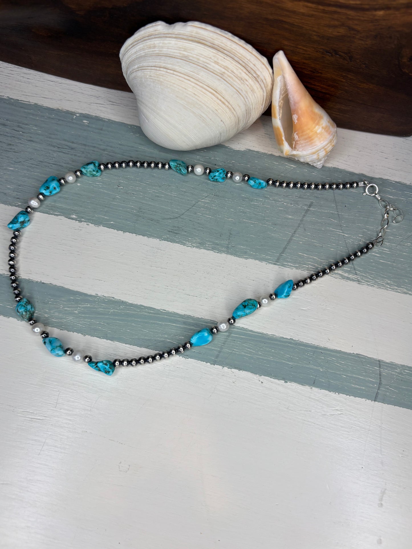 Sterling Silver Pearls with Turquoise & Fresh Water Pearls Necklace