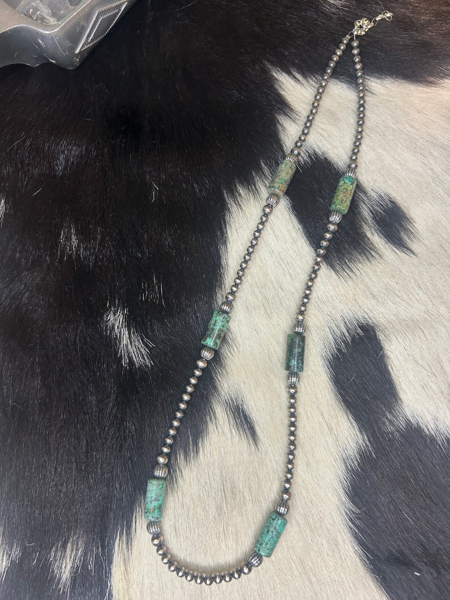Smaller Turquoise Barrel Bead Necklace