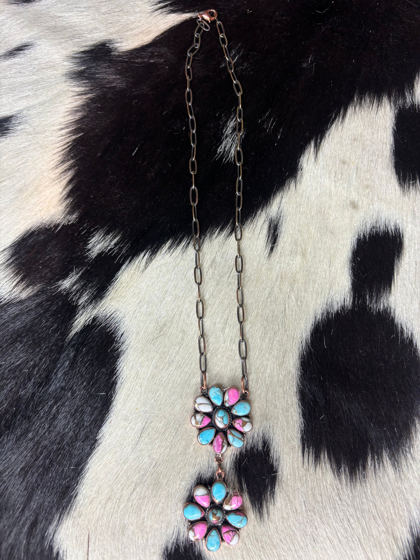 Copper Cotton Candy Cluster Drop Necklace