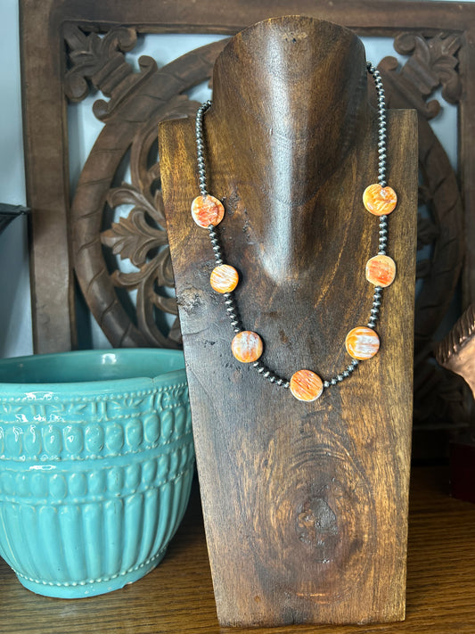 Orange Spiny Circle Necklace