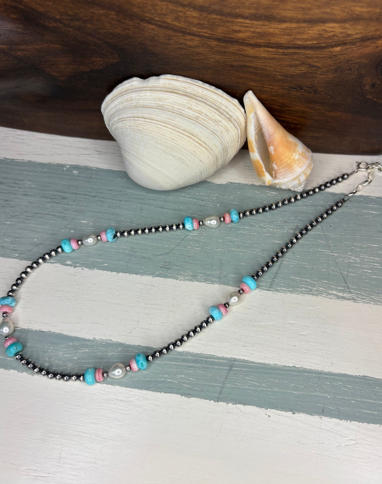 Sterling Silver with Multi-Color Stone's & Fresh Water Pearls Necklace