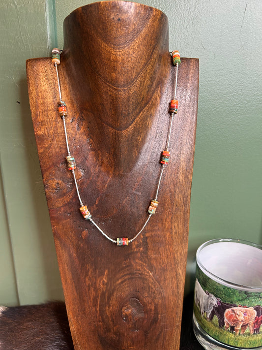 Multi Stone Liquid Silver Necklace