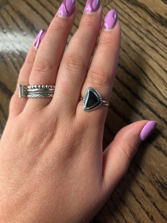 Black Onyx Triangle Ring