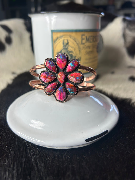 Pink Dahlia Copper Cuff