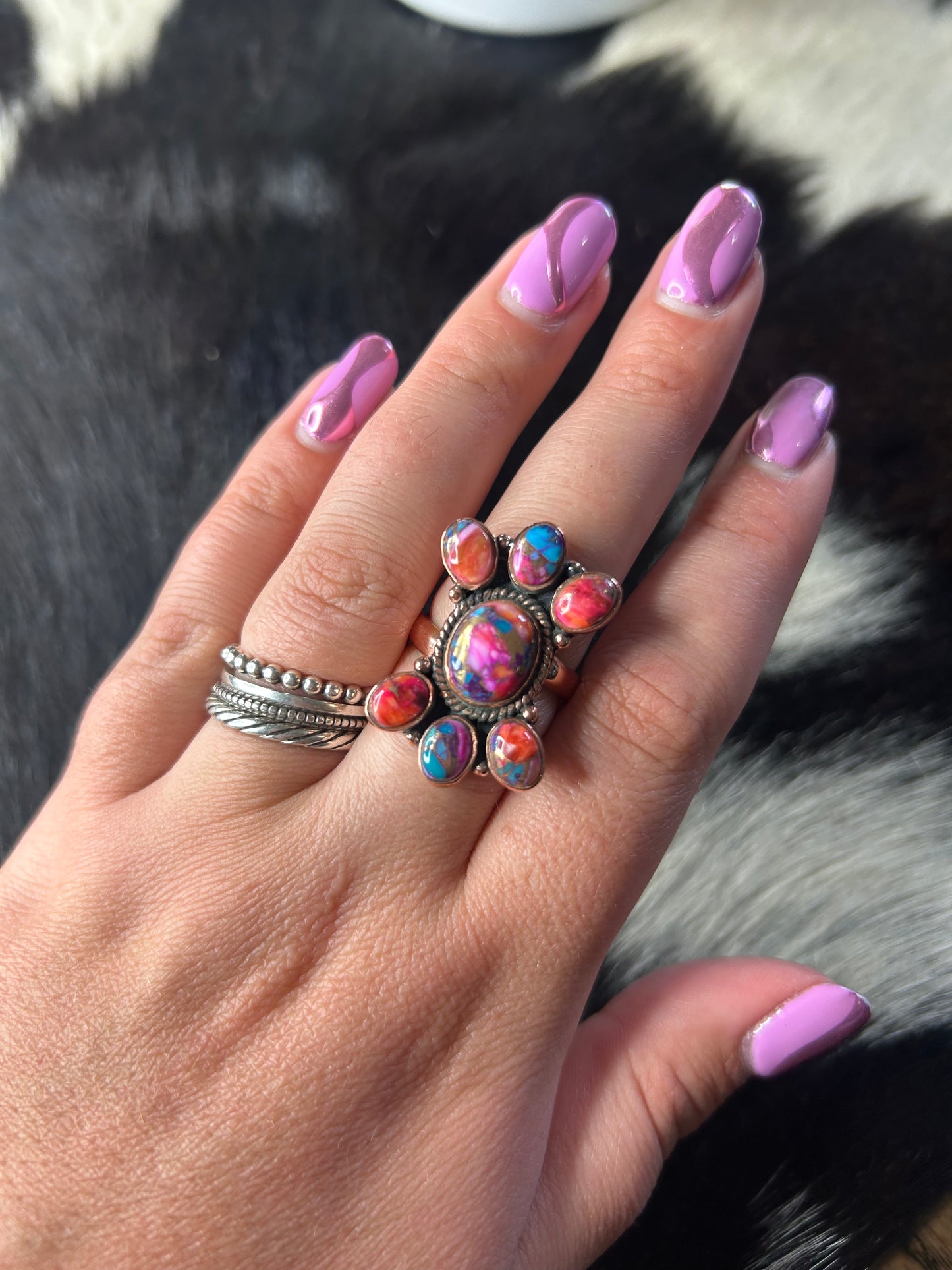 Pink Dahlia Copper Ring