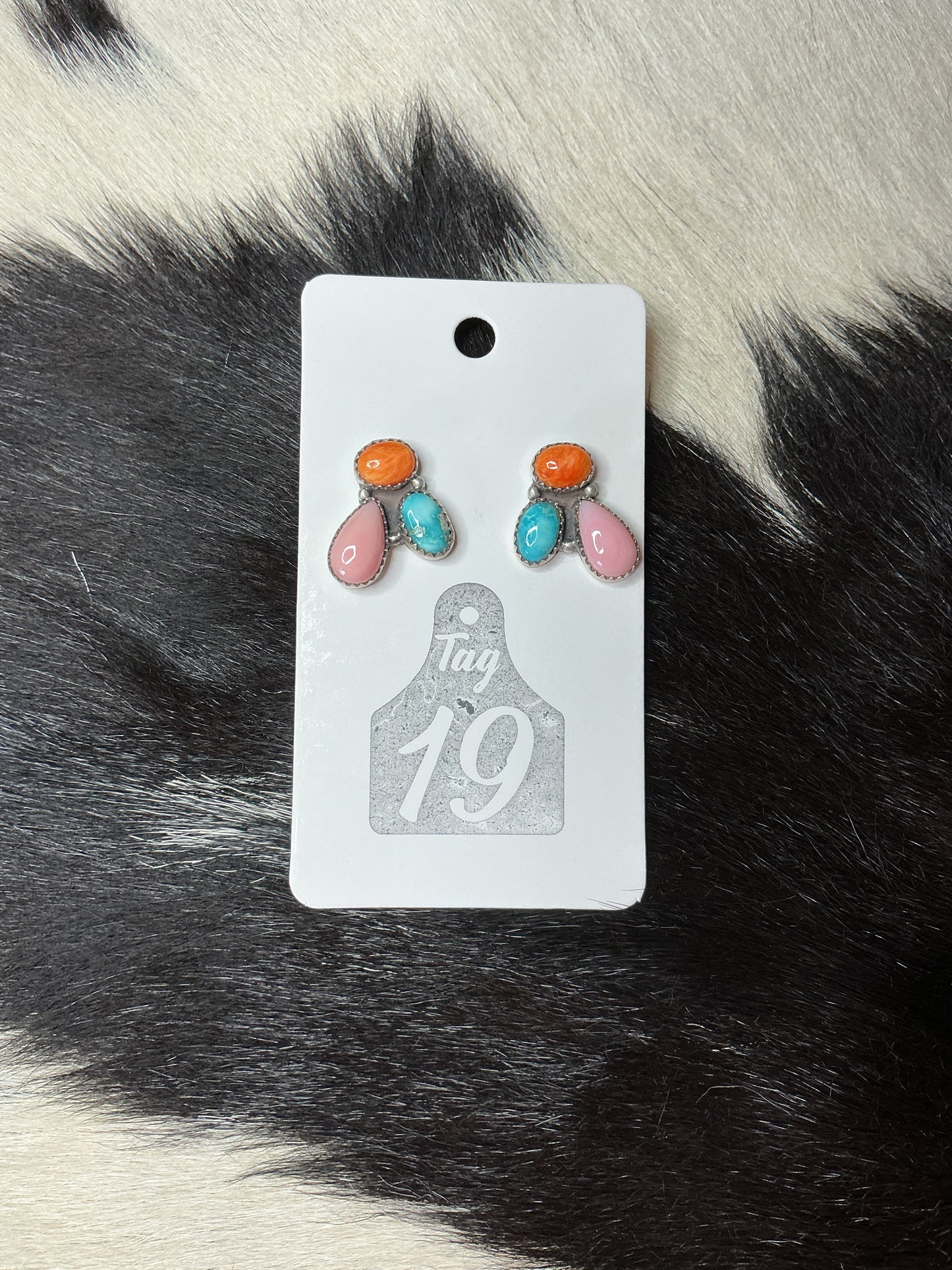 Turquoise, Orange Spiny &amp; Pink Conch Studs