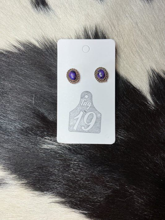 Purple Dahlia Copper Stud Earrings