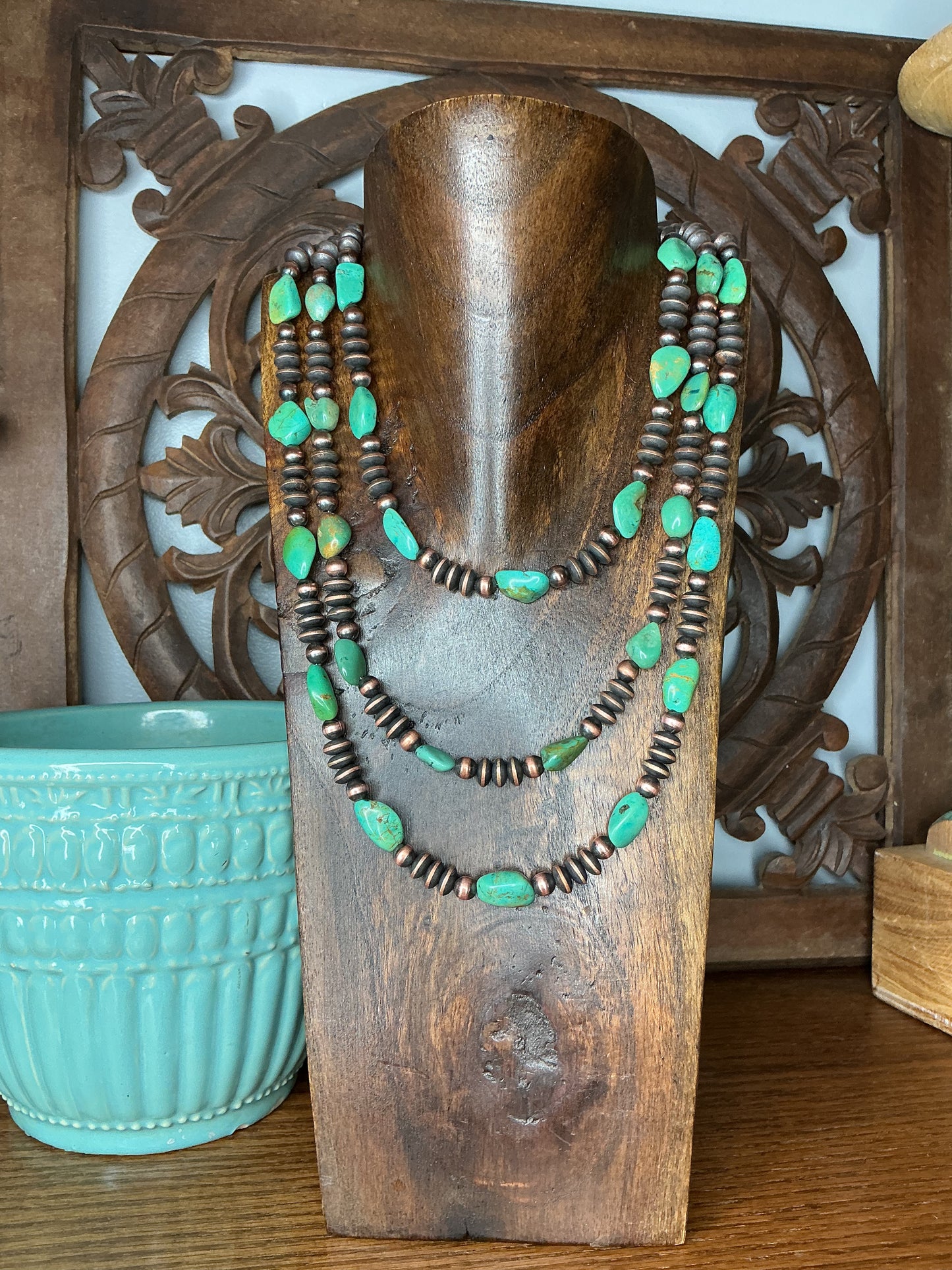 Turquoise Copper Saucer Necklace