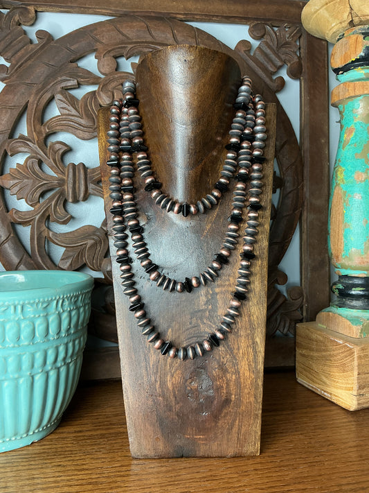 Black Onyx & Copper Pearl Necklace
