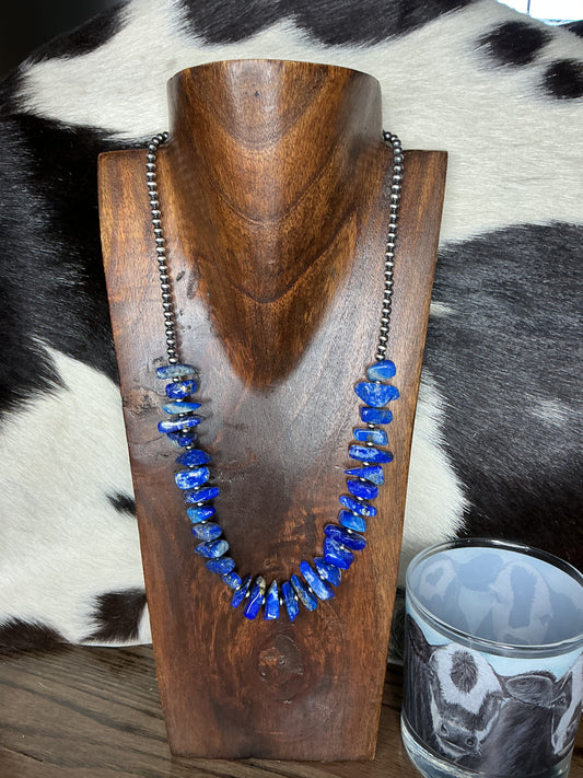 Blue Lapis Chunk Sterling Silver Necklace