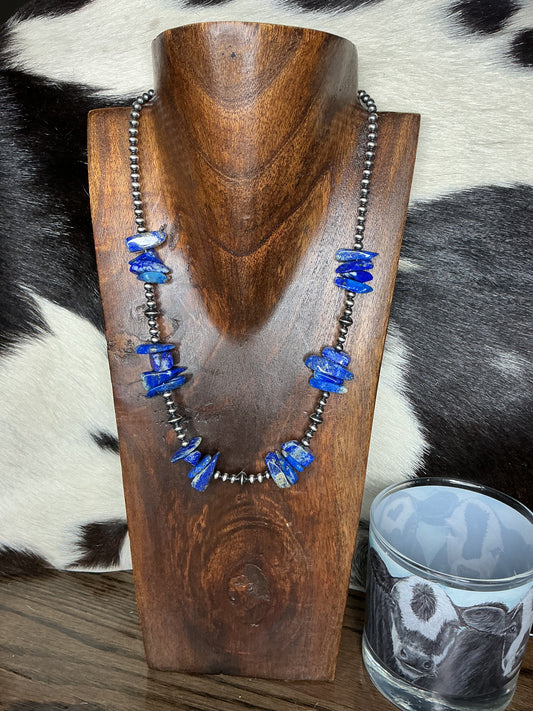 Blue Lapis Chunk Sterling Silver Necklace