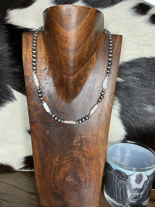 Pearl Bar Sterling Silver Necklace