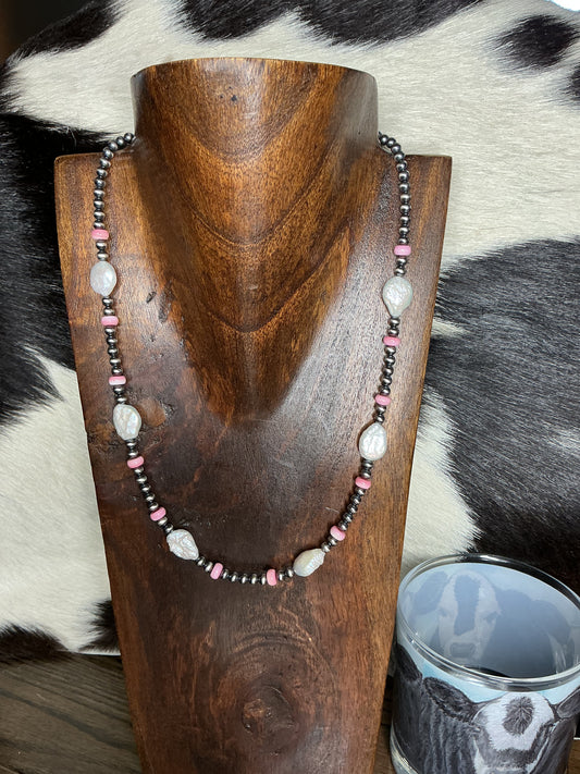 Pearl & Pink Conch Sterling Silver Necklace