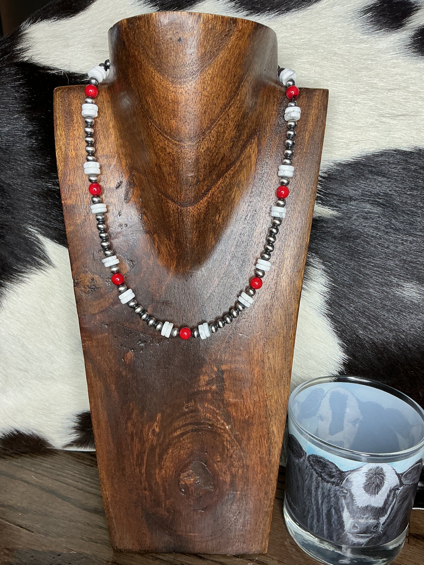 Red Coral & Howlite Sterling Silver Necklace