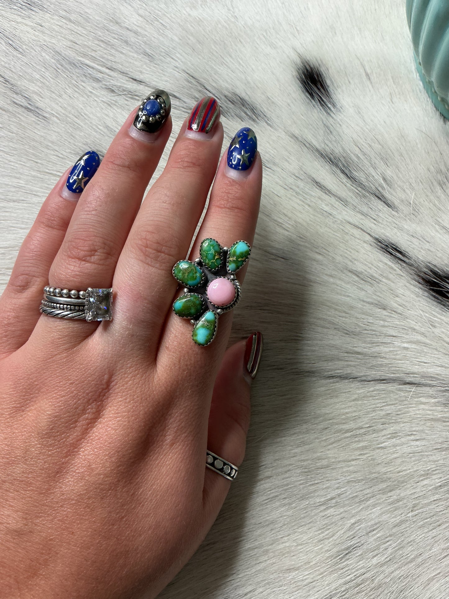Sonoran Gold & Pink Conch Half Cluster Ring