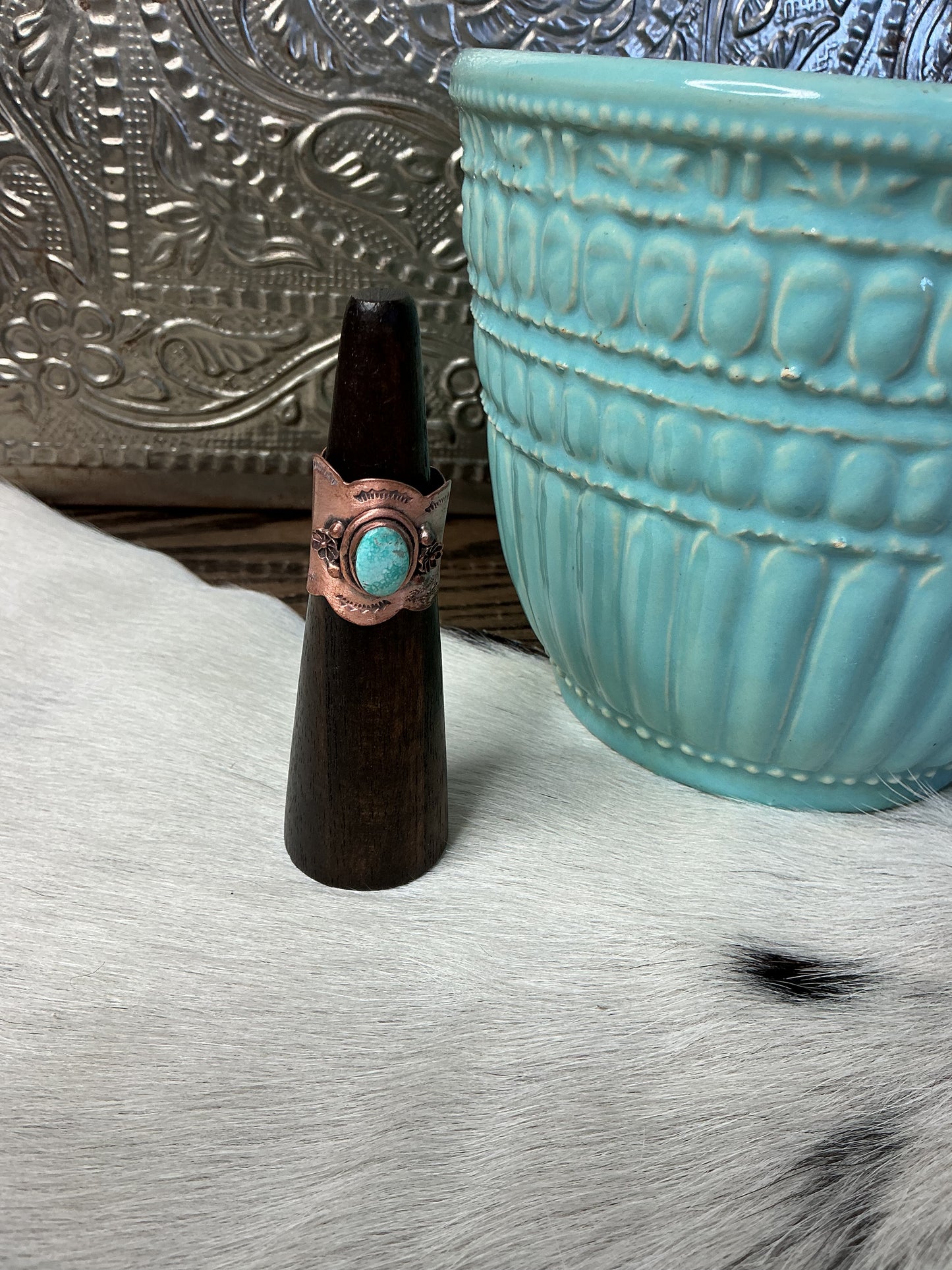 White water Turquoise Cigar Copper Ring