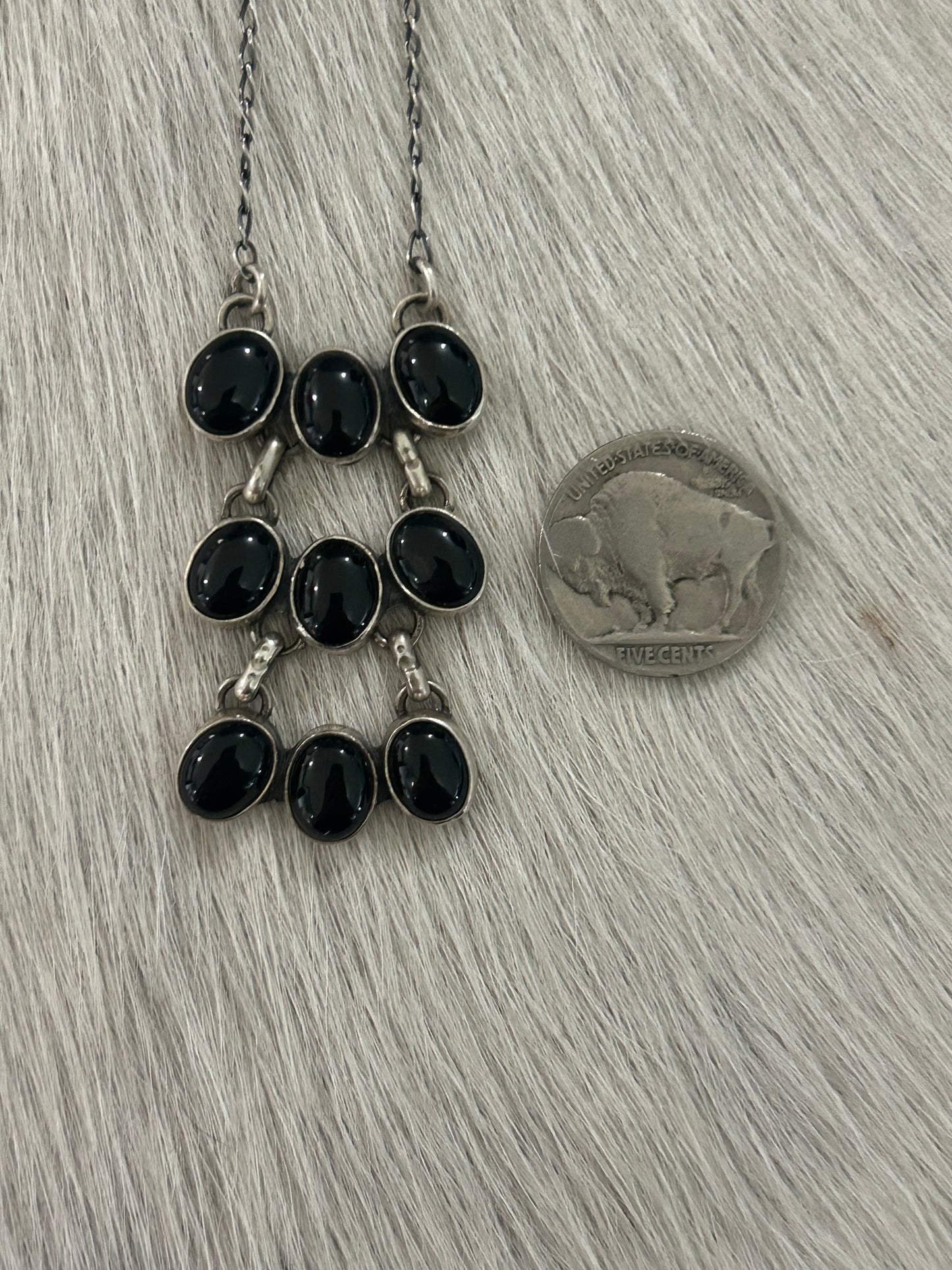 Native Made Black Onyx Waterfall Necklace