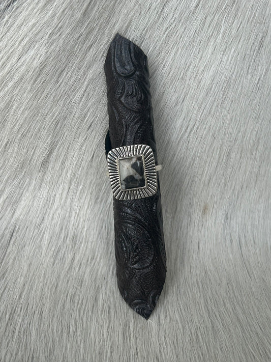 White Buffalo Square Burst Ring