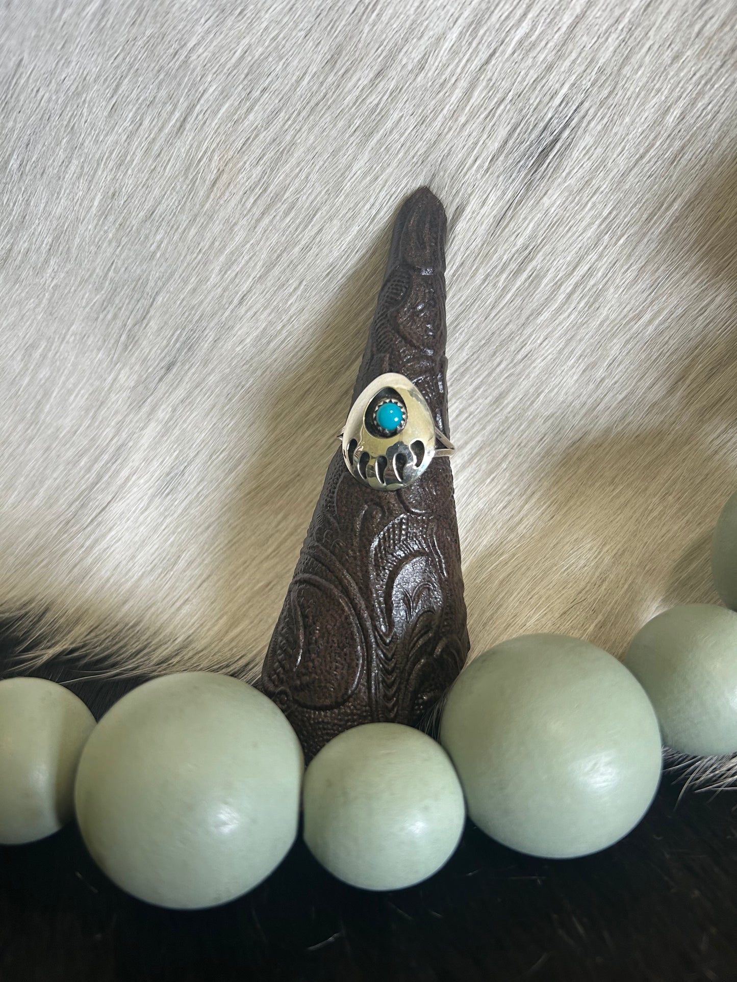 Native Made Turquoise Bear Claw Ring