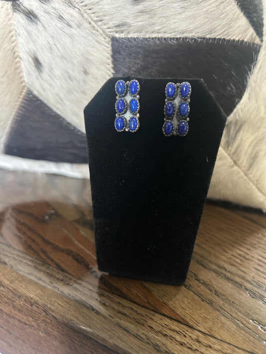 Blue Lapis Bar Stud Earrings