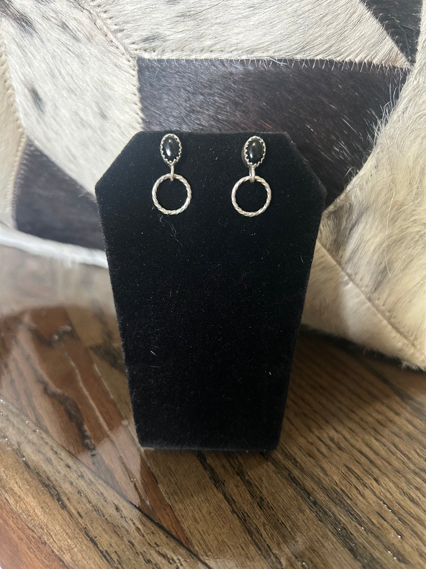 Turquoise or Black Onyx Stud with Hoop