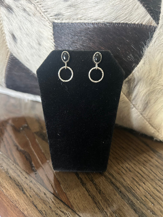 Turquoise or Black Onyx Stud with Hoop