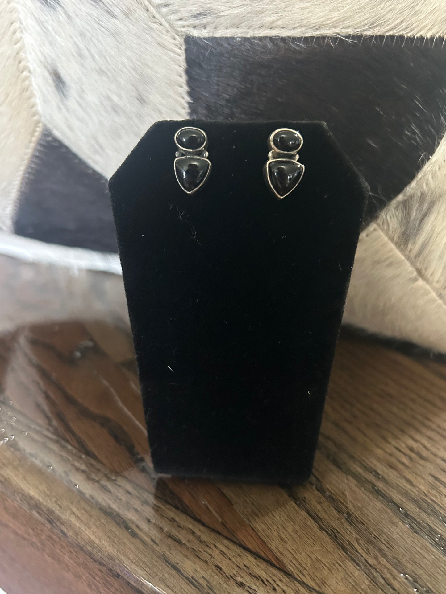 2 Stone Turquoise or Black Onyx Stud Earrings