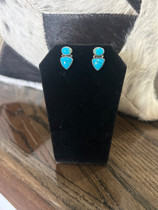 2 Stone Turquoise or Black Onyx Stud Earrings