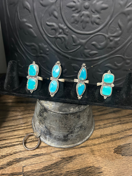 Kingman Turquoise 2 Stone Ring