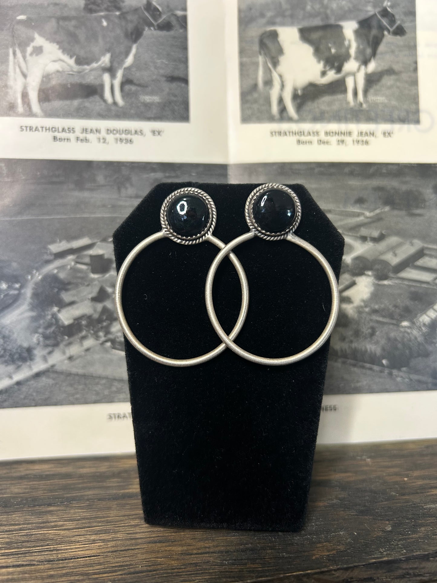 Black Onyx Stud Hoop Earrings