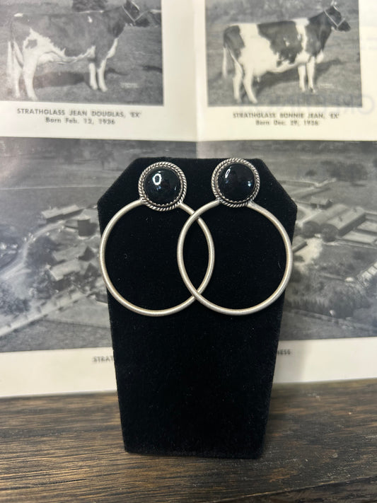 Black Onyx Stud Hoop Earrings