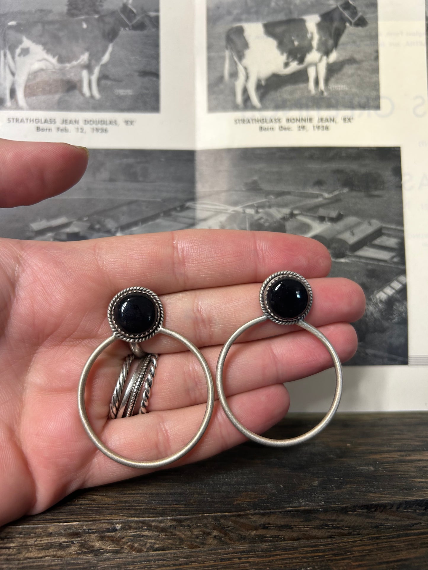 Black Onyx Stud Hoop Earrings
