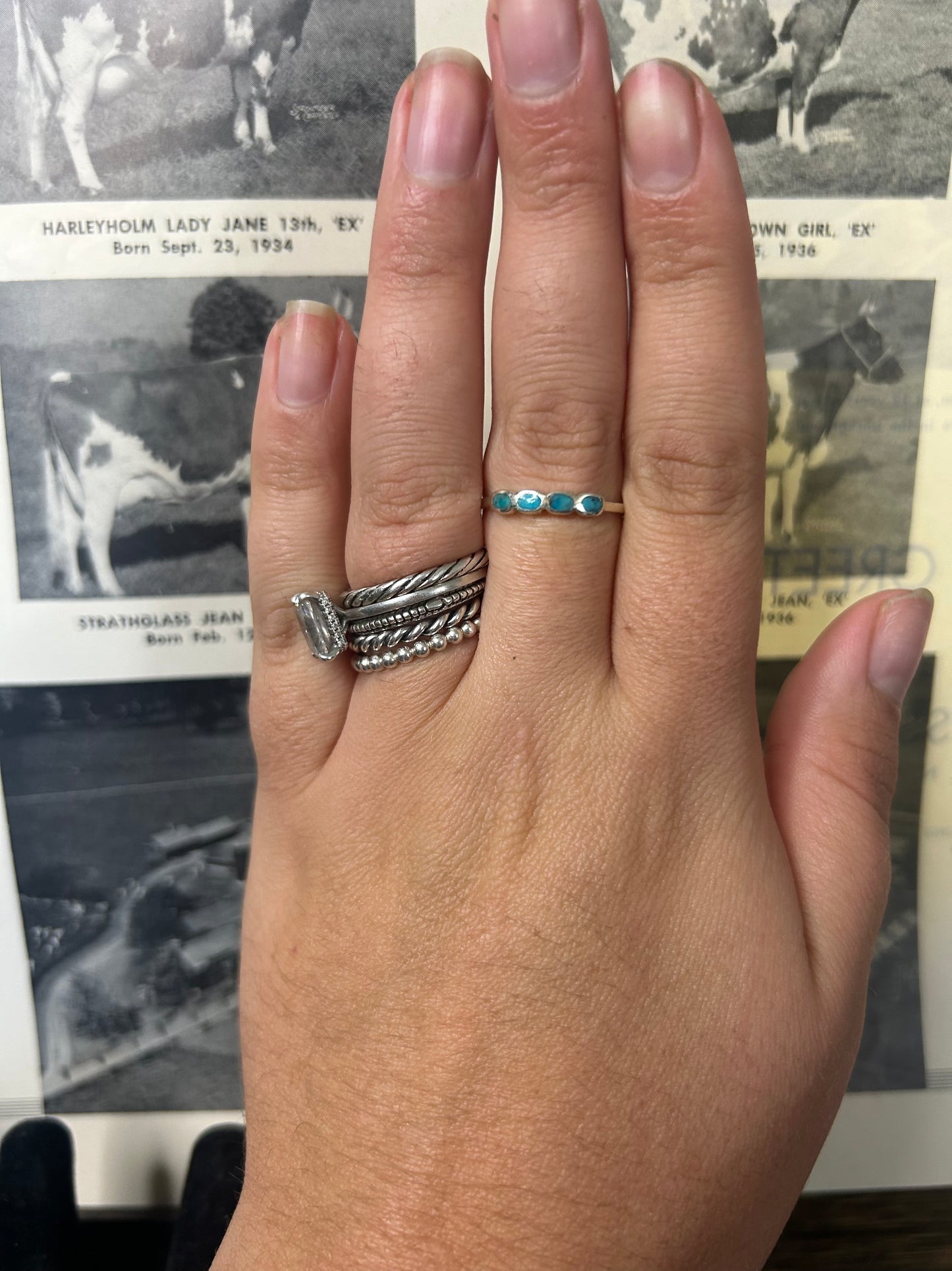 4 Stone Turquoise Dainty Stacker Ring