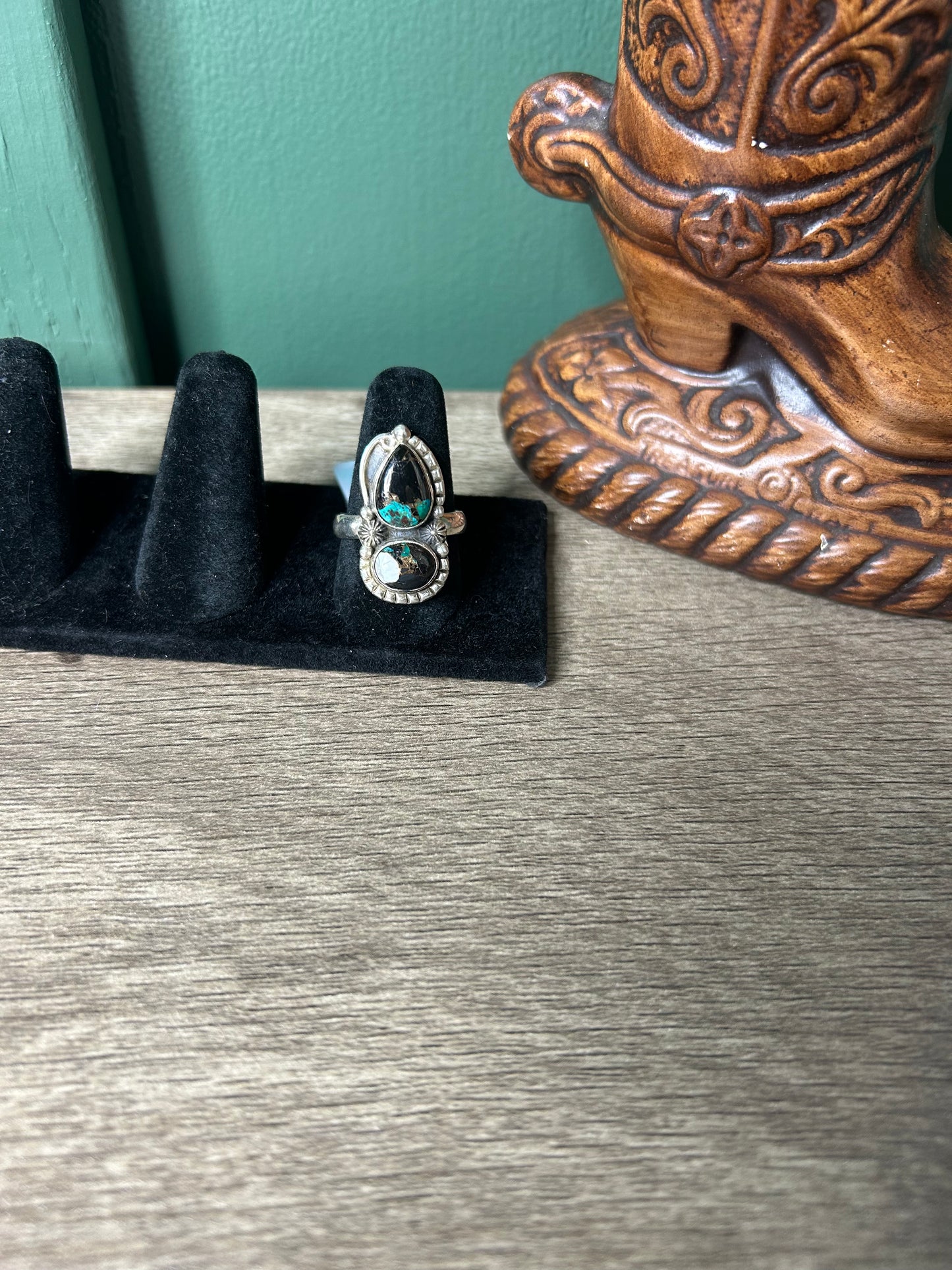 White Buffalo Turquoise 2 Stone Ring