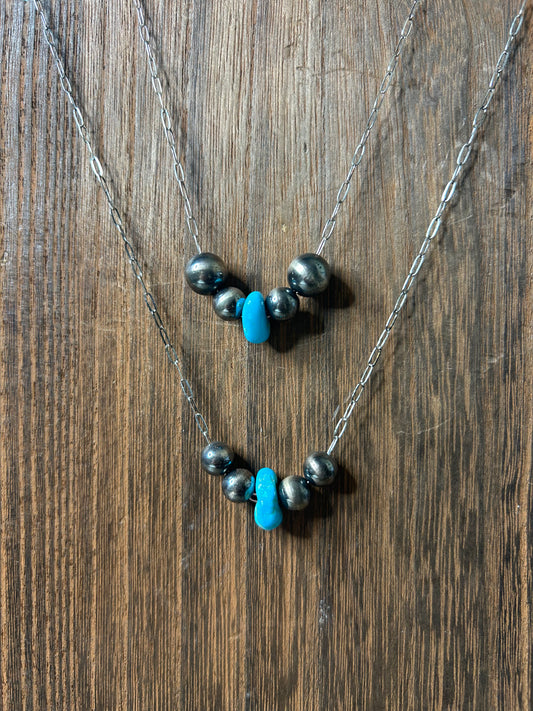 Pearl & Turquoise on Paperclip Chain