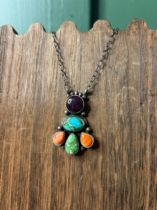 Spiny & Turquoise Multi Stone Native Made Rainbow Chain Necklace